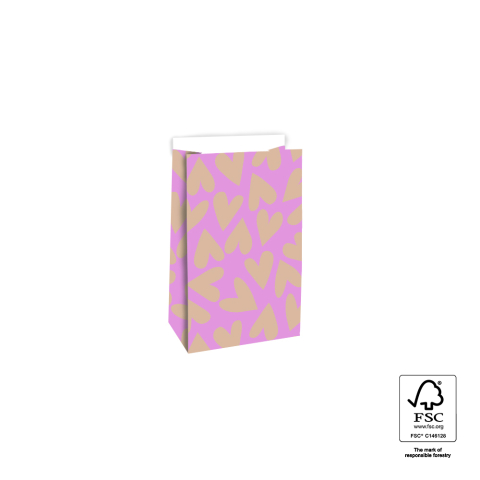 P44.084.012 Blokbodemzakken - Big Hearts Pink/Nude - 12 x 7 x 19 cm