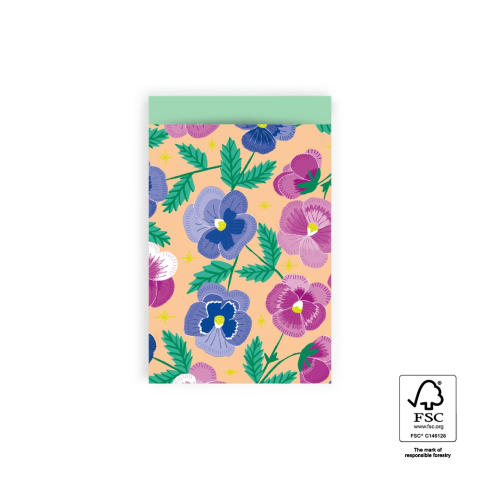 Pochettes cadeaux - Pansy Flowers - Mint - 12 x 19 cm