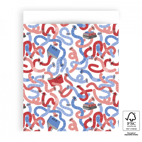 Pochettes cadeaux - Bookworm Indigo Blue/Cherry Red - 27 x 34 cm